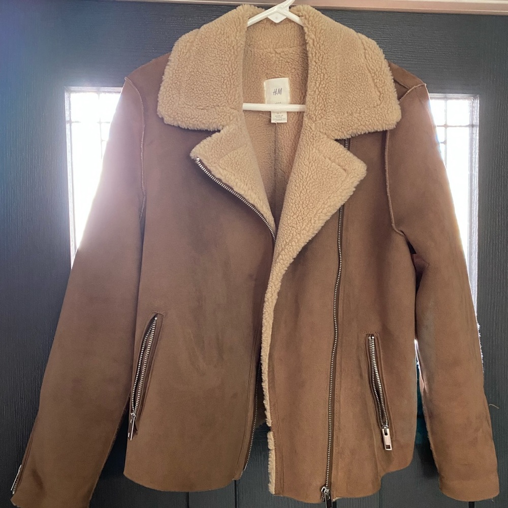 H&M suede jacket with sherpa collar